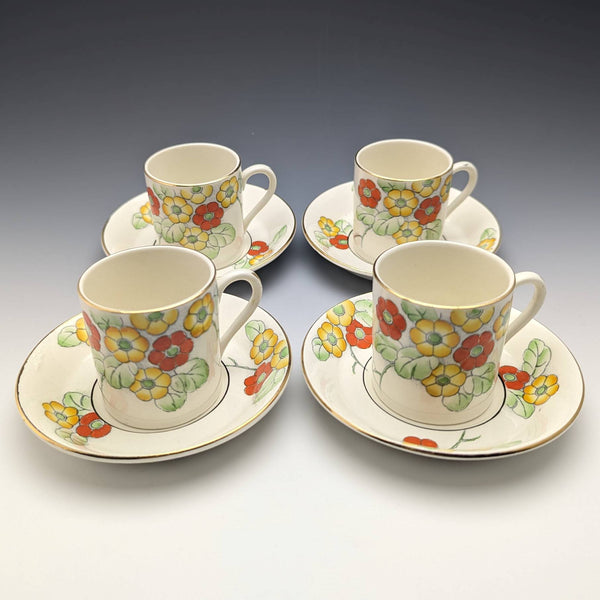 Set of 4 demitasse cups and saucers, circa 1930s, from Bridgewood, England.